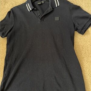 Boss Men's Black Polo with White-Striped Collar